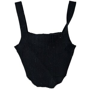 Kendall & Kylie Medium Womens‎ Black Ribbed Knit Square Neck Crop Tank Top